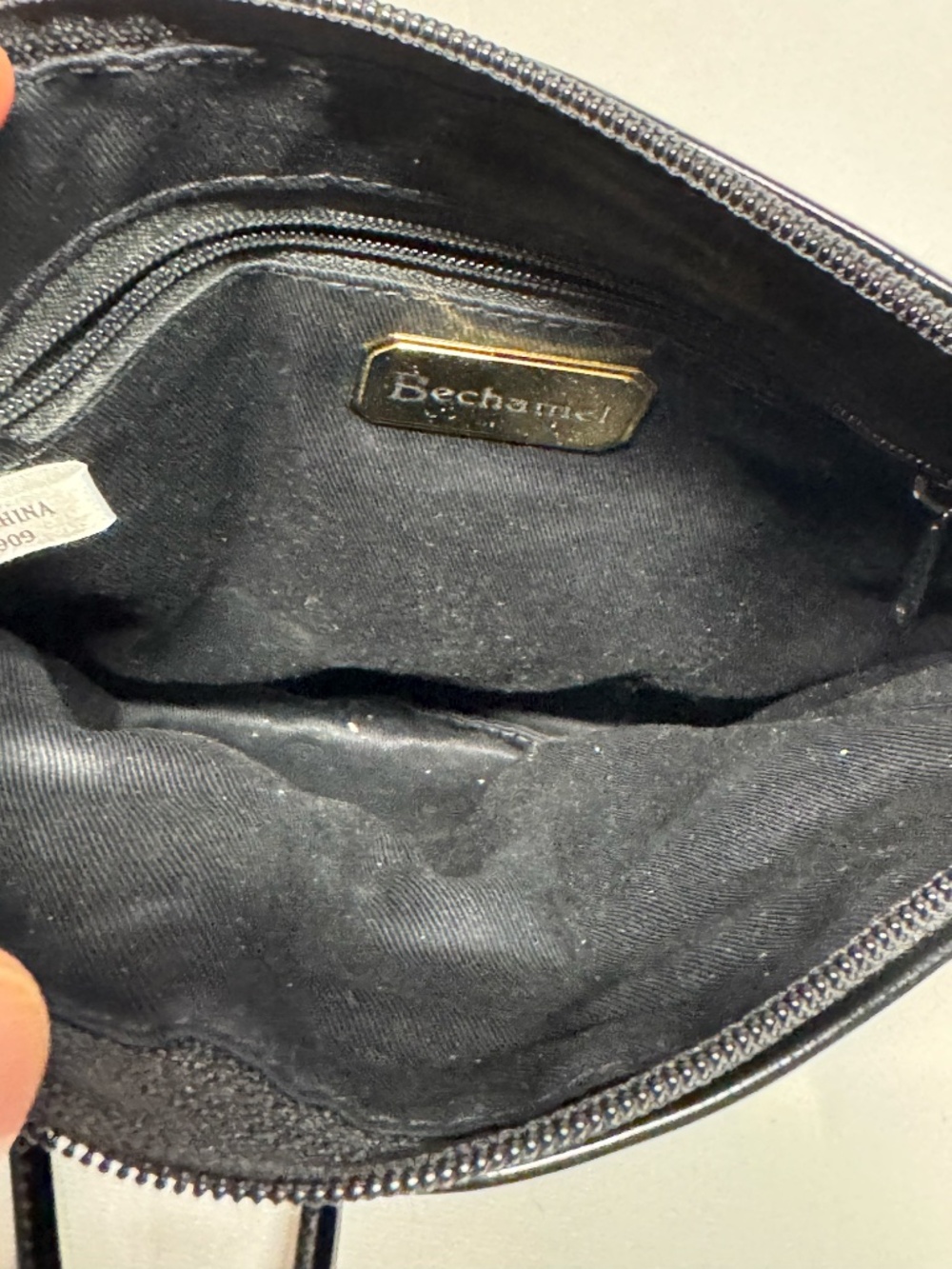 Bechamel Black Patent Leather Crossbody Bag Minimalist Glossy Shoulder Purse - Picture 6 of 11